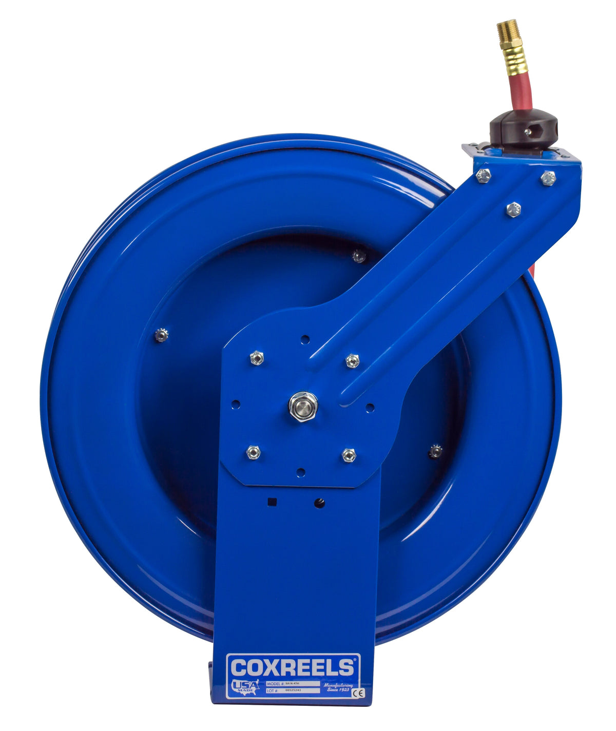 SH-N-475 by Coxreels | SH Series | 300 PSI Spring Driven Hose Reel | 1/2" Hose ID, 1/2" FNPT Inlet x 1/2" MNPT Hose End | Steel | 75ft PVC Hose Included