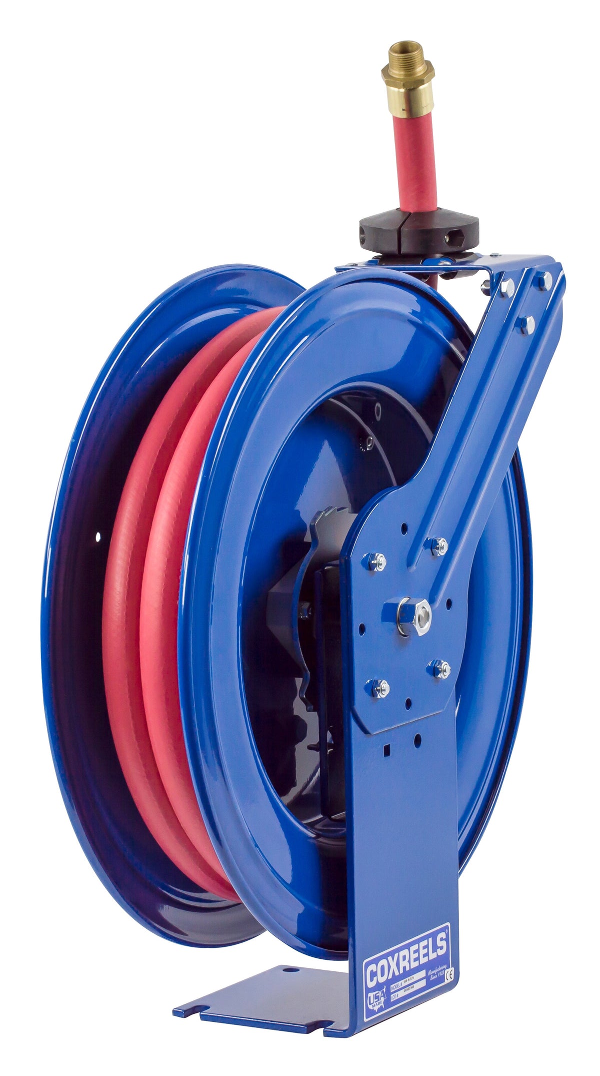 SHF-N-525 by Coxreels | SH-Fuel Series | 300 PSI Spring Driven Hose Reel for Fuel | 3/4" Hose ID, 3/4" FNPT Inlet x 3/4" MNPT Hose End | Steel | 25ft Nitrile Rubber Hose Included