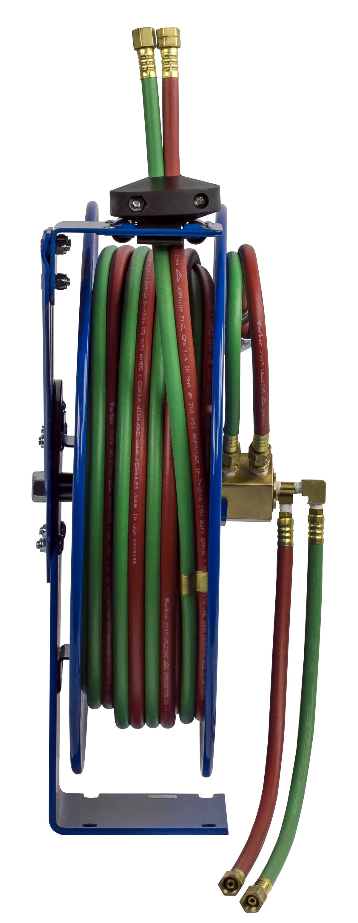 SHWT-N-150 by Coxreels | SHW Series | 200 PSI Dual Hose Spring Driven Hose Reel for Oxy-Fuel Welding (T-Grade) | 1/4" Hose ID, 1/4" FNPT Inlet x 1/4" MNPT Hose End | Steel | 50ft Neoprene Hose Included
