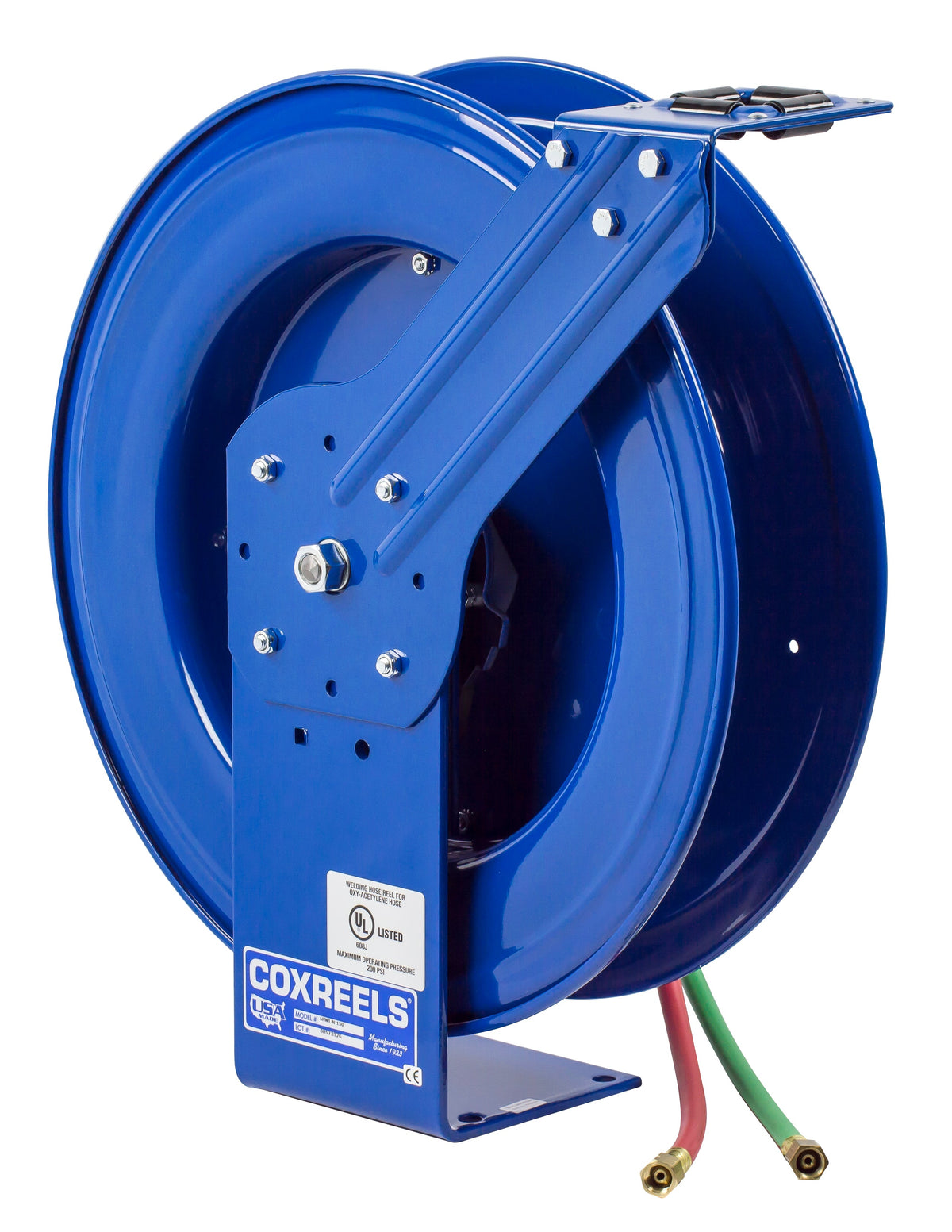 EZ-SHWTL-175 by Coxreels | EZ-SHW Series | 200 PSI Dual Hose EZ-Coil Safety Spring Driven Hose Reel for Oxy-Fuel Welding (T-Grade) | 1/4" Hose ID, 1/4" FNPT Inlet | Steel | 75ft Capacity, Hose Not Included
