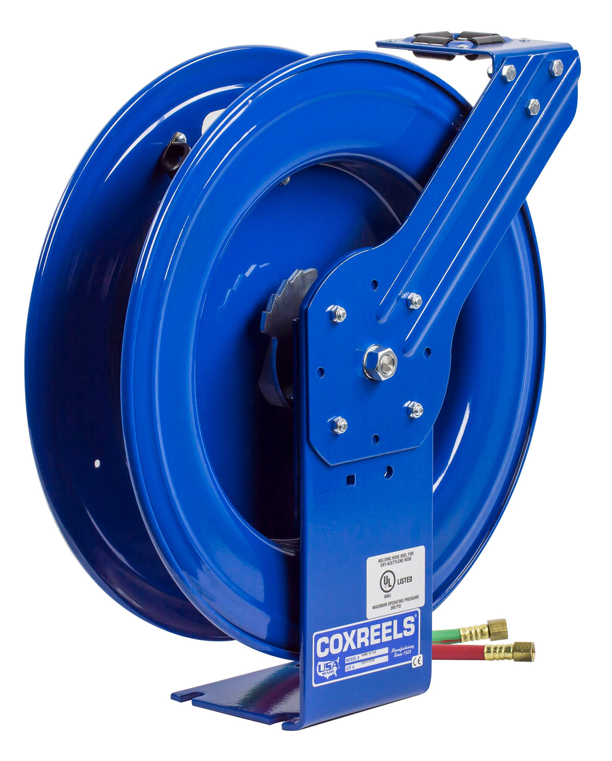 EZ-SHWL-175 by Coxreels | EZ-SHW Series | 200 PSI Dual Hose EZ-Coil Safety Spring Driven Hose Reel for Oxy-Acetylene Welding | 1/4" Hose ID, 1/4" FNPT Inlet | Steel | 75ft Capacity, Hose Not Included
