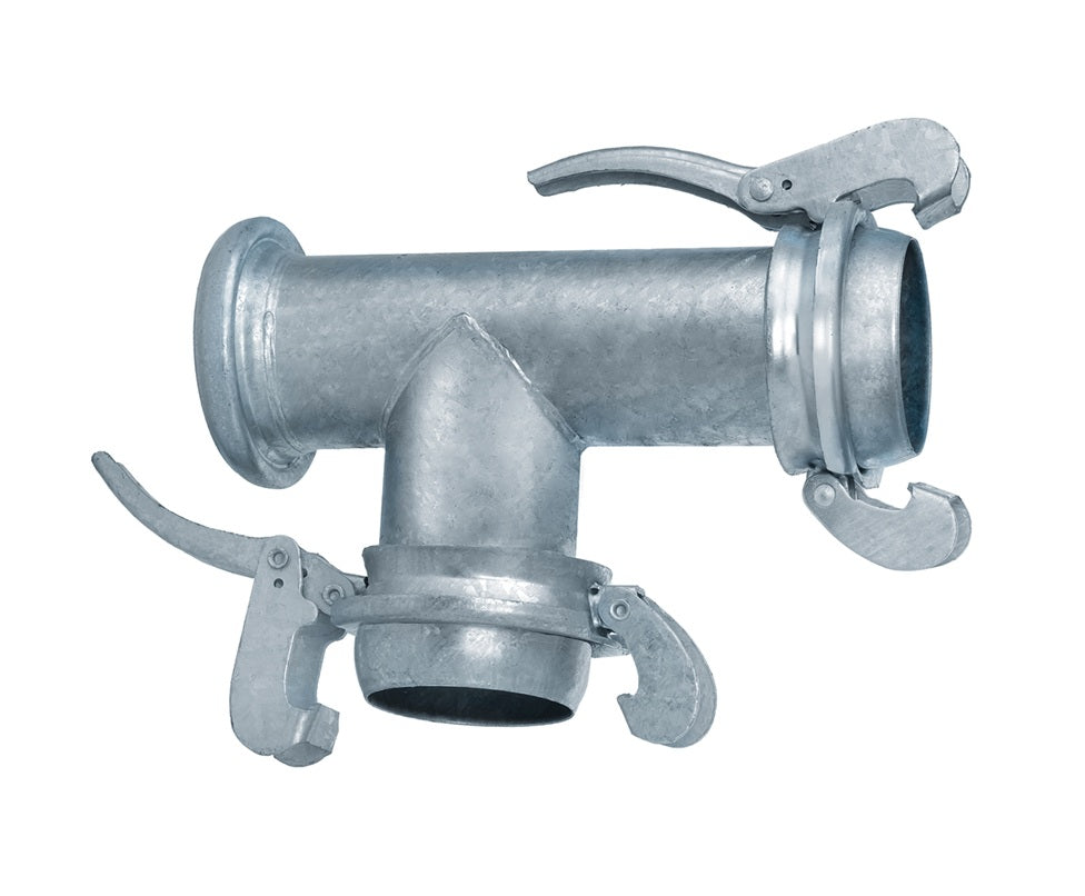 SLB-TMFM600 by Kuriyama | SLB-TMFM Series | SPHERE LOCK™ Bauer Tee Coupling with Locking Lever Ring | Type B | 6" Female Socket x 6" Male Ball x 6" Male Ball Branch | Galvanized Steel
