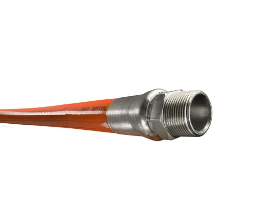 SLSPOR-MM16X600 Piranha® by Kuriyama | SLSPOR Series | Slither® Sewer Cleaning Hose Assembly | 2500 PSI | 1" ID | 1.46" OD | 1" Male NPTF x 1" Male NPTF | Orange | 600ft Length