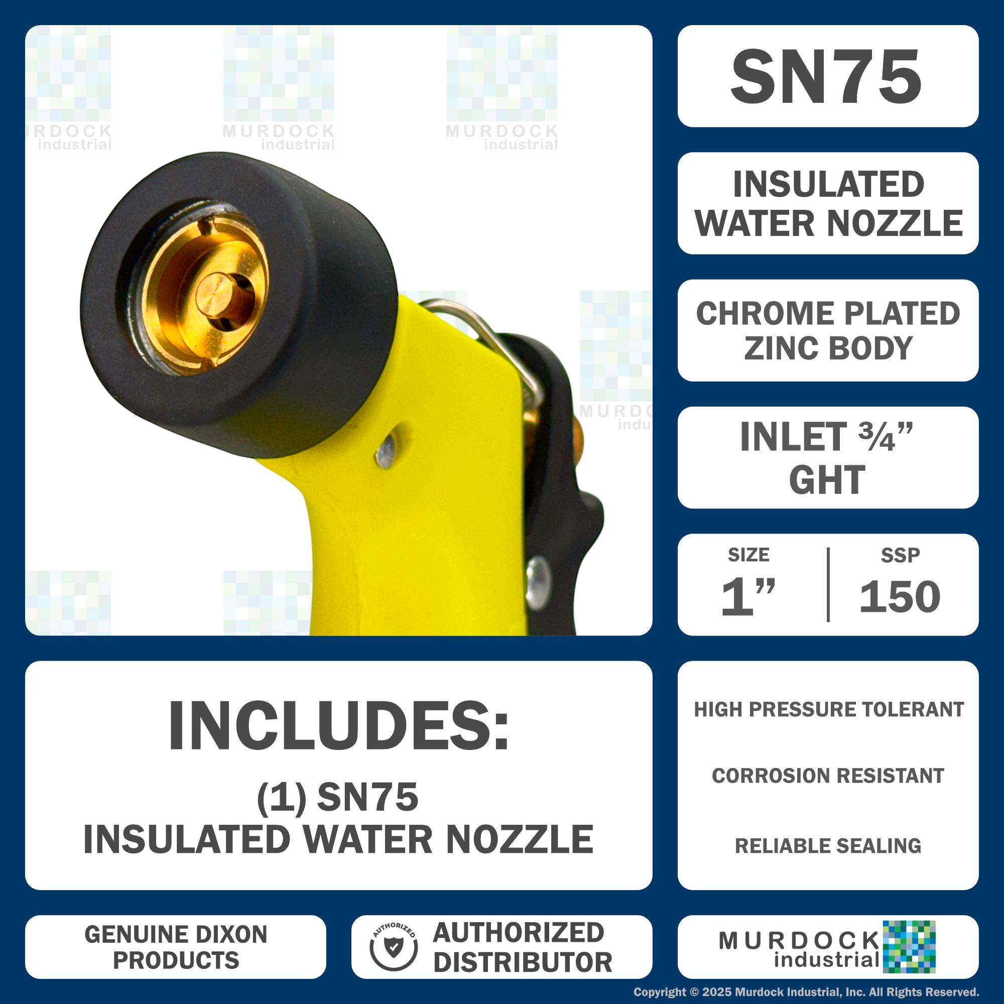 SN75 by Dixon Valve | Insulated Water Nozzle | 3/4" Female GHT | Chrome Plated Zinc