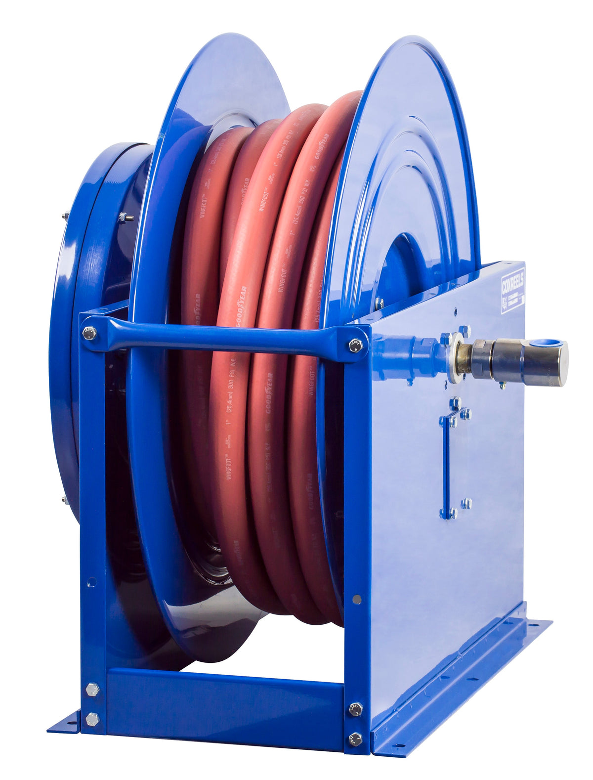 SLP-550 by Coxreels | SP Series | 300 PSI Spring Driven Hose Reel | 3/4" Hose ID, 3/4" FNPT Inlet x 3/4" MNPT Hose End | Steel | 50ft PVC Hose Included