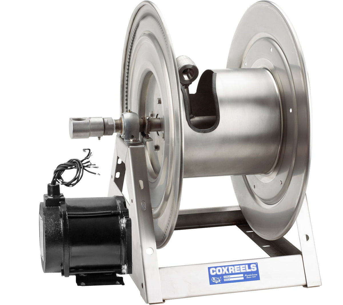 1175-6-200-EJ-SP by Coxreels | 1175-SS Series | 3,000 PSI Motor Driven Hose Reel | 230V AC 1/2 HP Explosion Proof Electric Motor | 1" Hose ID, 1" FNPT Inlet | Stainless Steel | 200ft Capacity, Hose Not Included