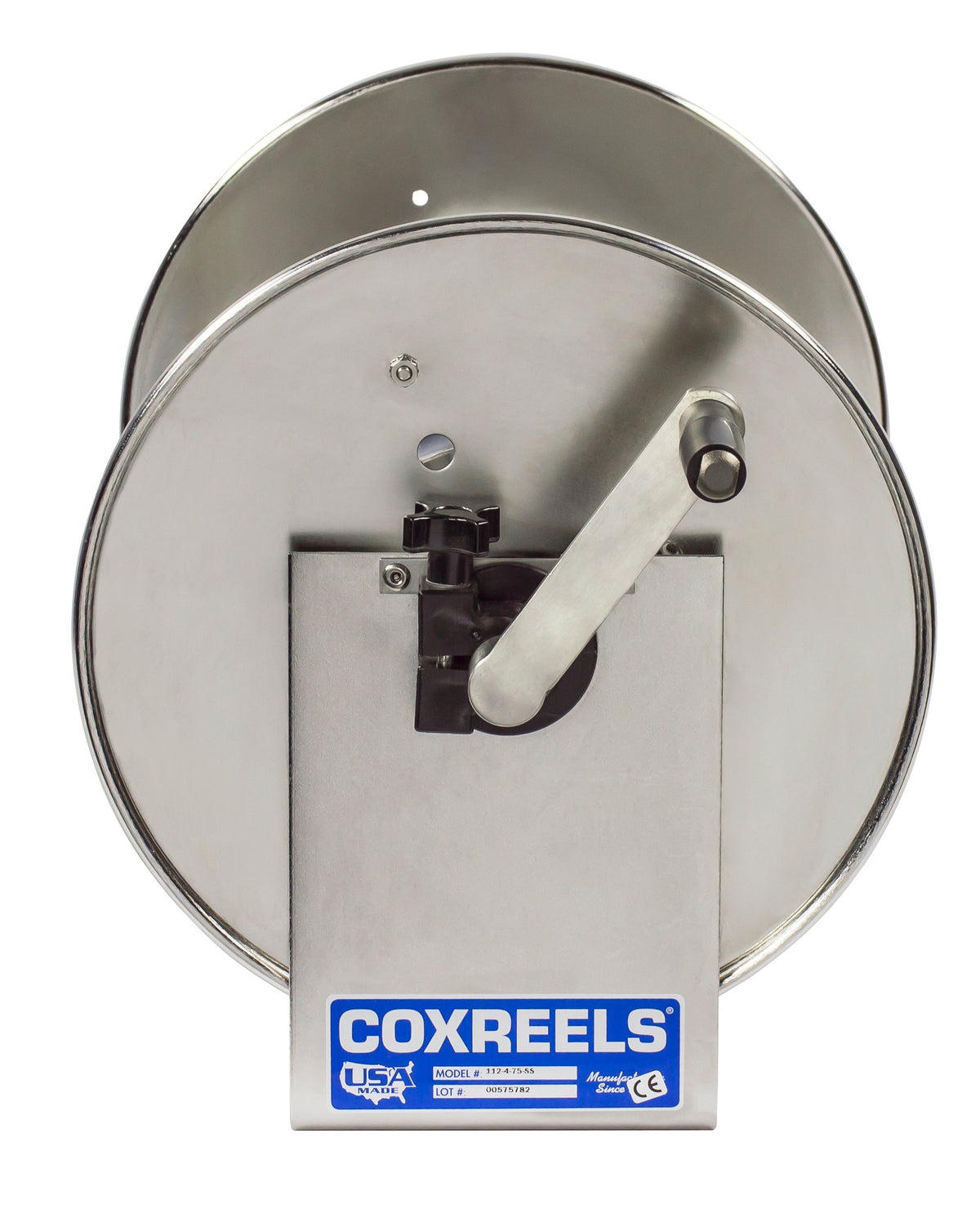 117-4-225-SS by Coxreels | 100-SS Series | 4,000 PSI Hand Crank Hose Reel | 1/2" Hose ID, 1/2" FNPT Inlet | Stainless Steel | 225ft Capacity, Hose Not Included