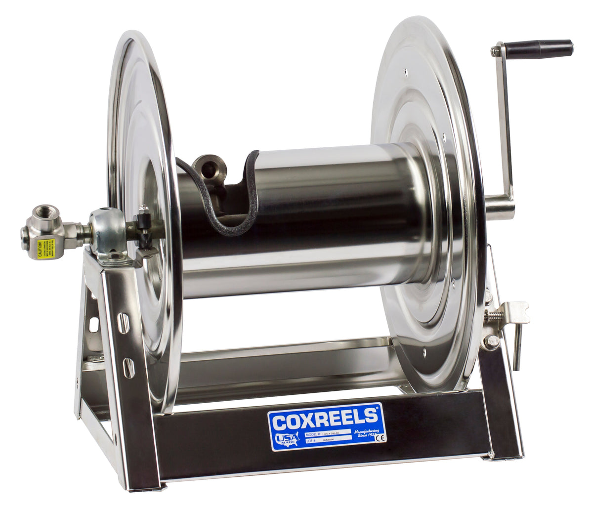 1125-4-100-SS by Coxreels | 1125-SS Series | 3,000 PSI Hand Crank Hose Reel | 1/2" Hose ID, 1/2" FNPT Inlet | Stainless Steel | 100ft Capacity, Hose Not Included