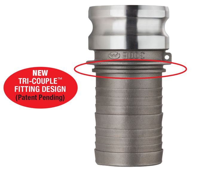 SS-E200 by Kuriyama | SS-E Series | Part E | Cam & Groove Fitting | Tri-Couple | 2" Adapter x 2" Hose Barb | 316 Stainless Steel