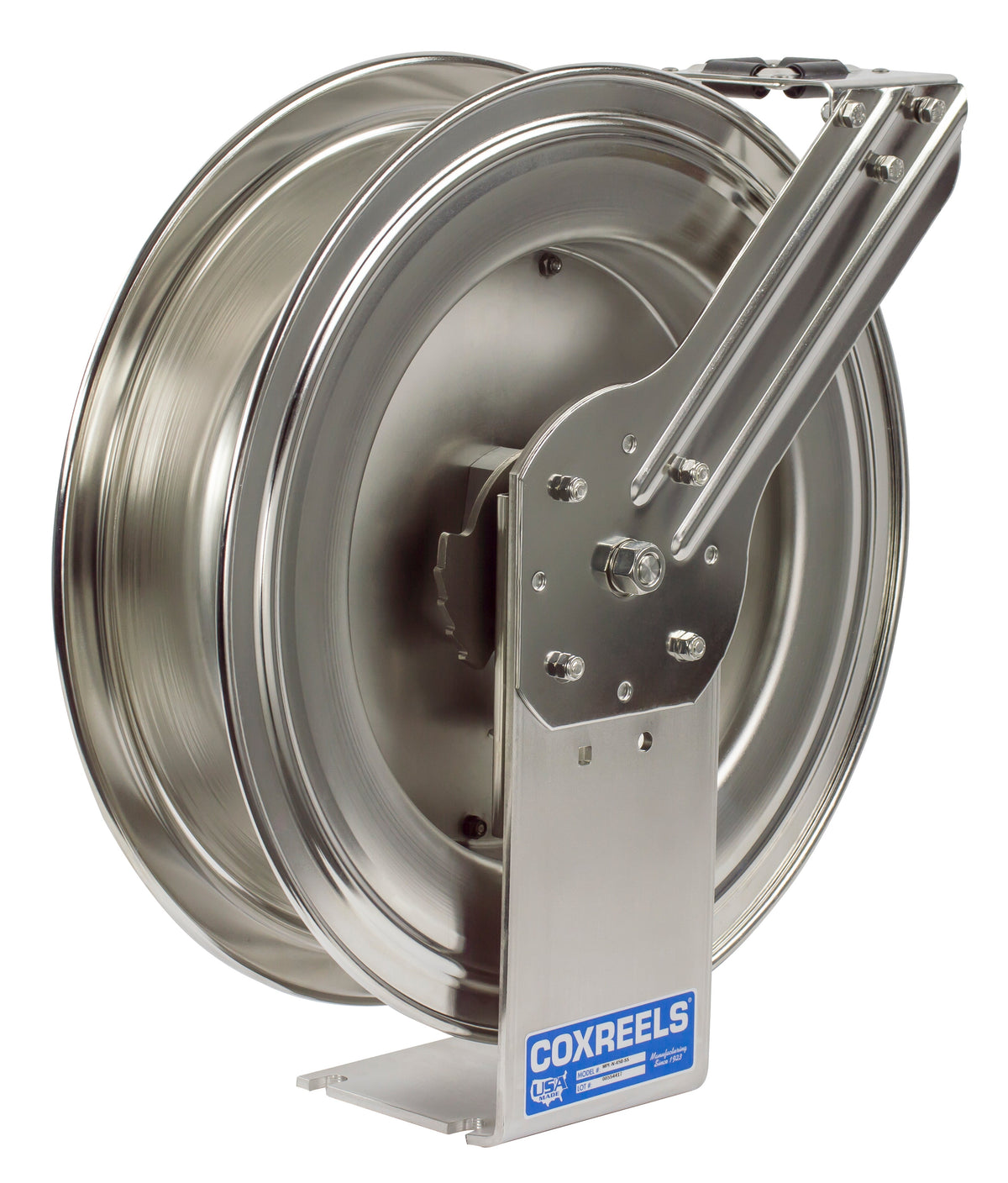 MPL-N-350-SS by Coxreels | MP-SS Series | 3,000 PSI Spring Driven Hose Reel | 3/8" Hose ID, 3/8" FNPT Inlet | Stainless Steel | 50ft Capacity, Hose Not Included
