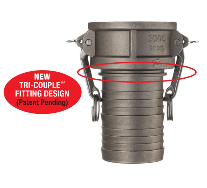 SS304-C150 by Kuriyama | SS304-C Series | Part C | Cam & Groove Fitting | Tri-Couple | 1-1/2" Coupler x 1-1/2" Hose Barb | 304 Stainless Steel