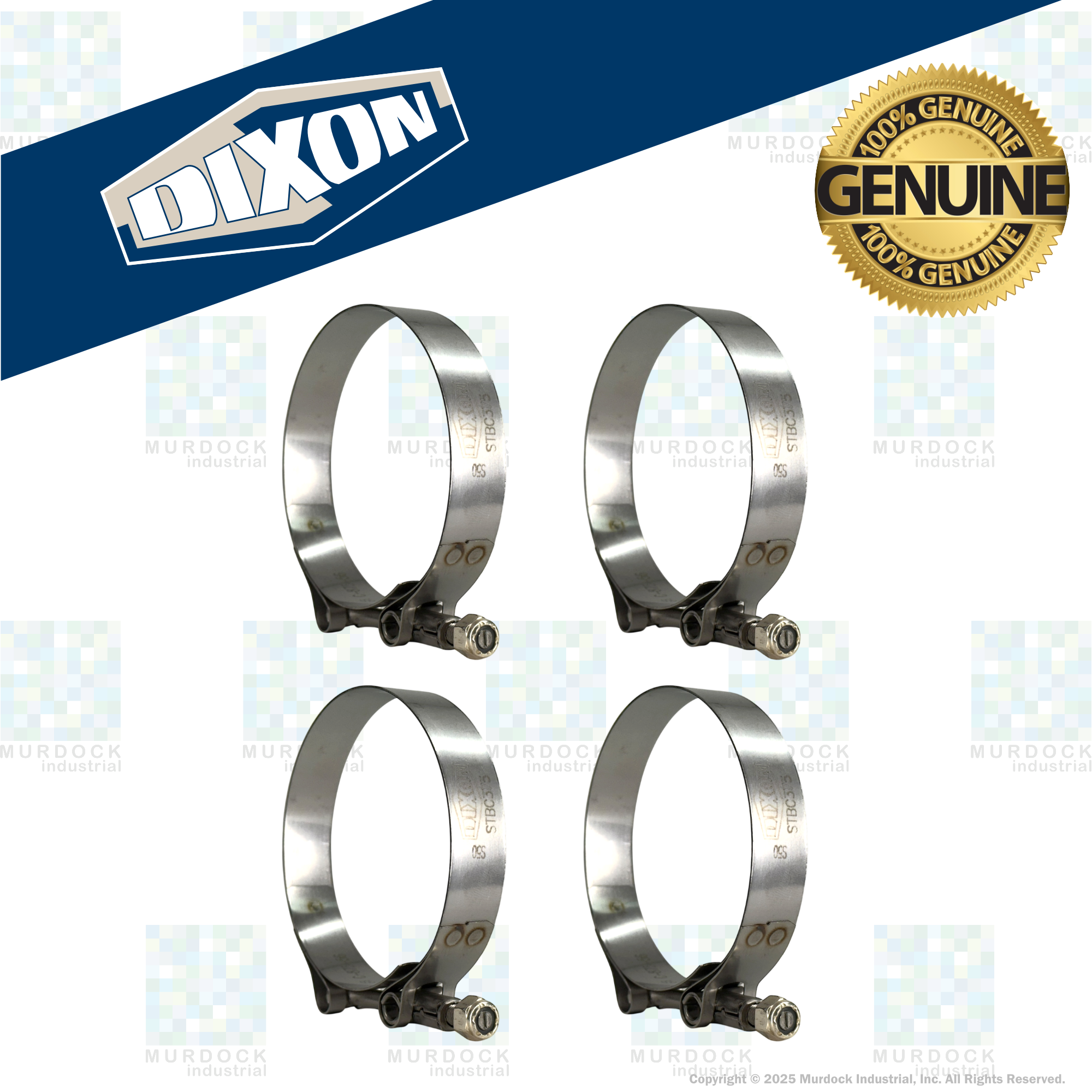 STBC375 by Dixon Valve | Style STBC | T-Bolt Clamp | 3/4" Band Width | Hose OD Range: from 3.50" to 3.81" | 300 Stainless Steel Band & Bolt