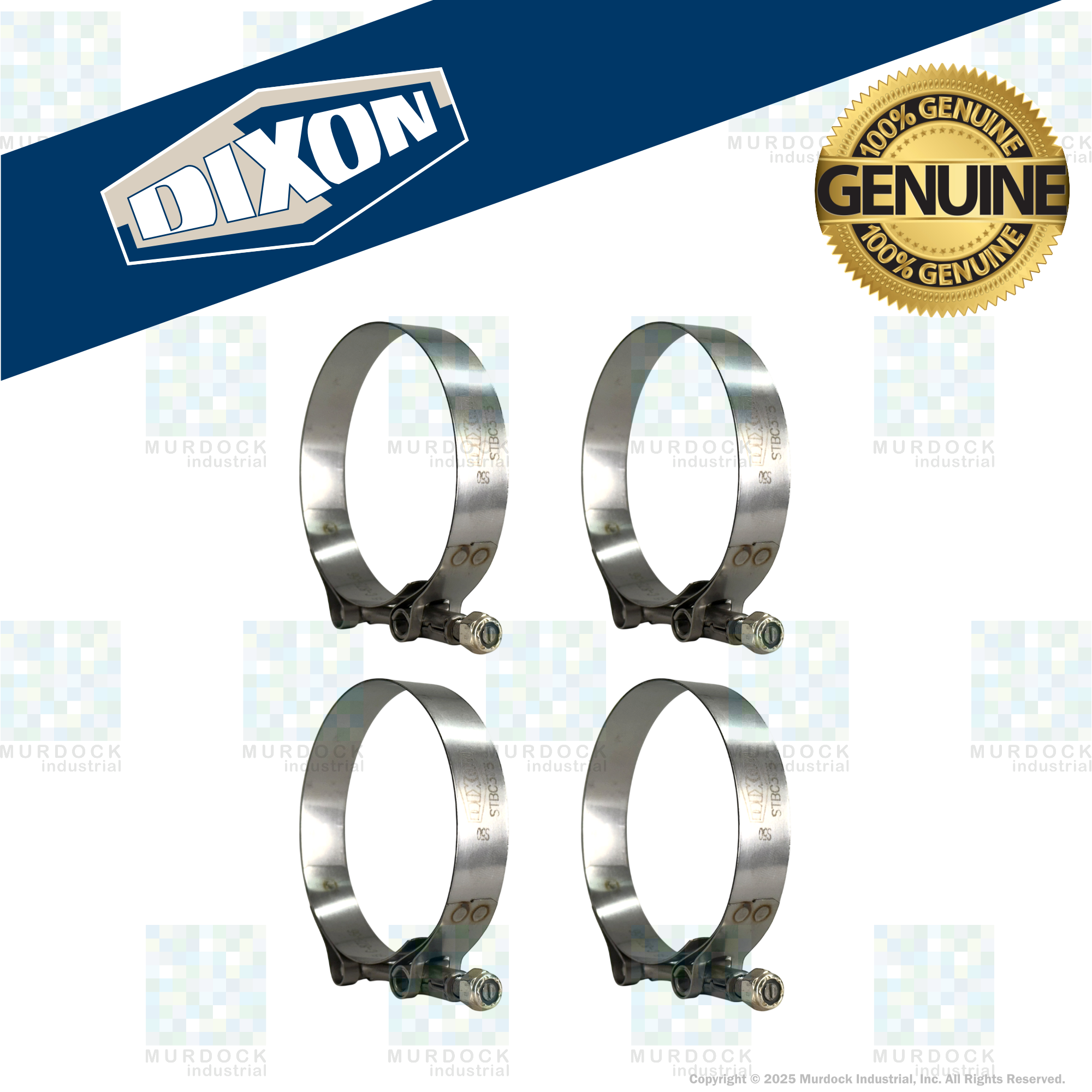 STBC400 by Dixon Valve | Style STBC | T-Bolt Clamp | 3/4" Band Width | Hose OD Range: from 3.75" to 4.06" | 300 Stainless Steel Band & Bolt