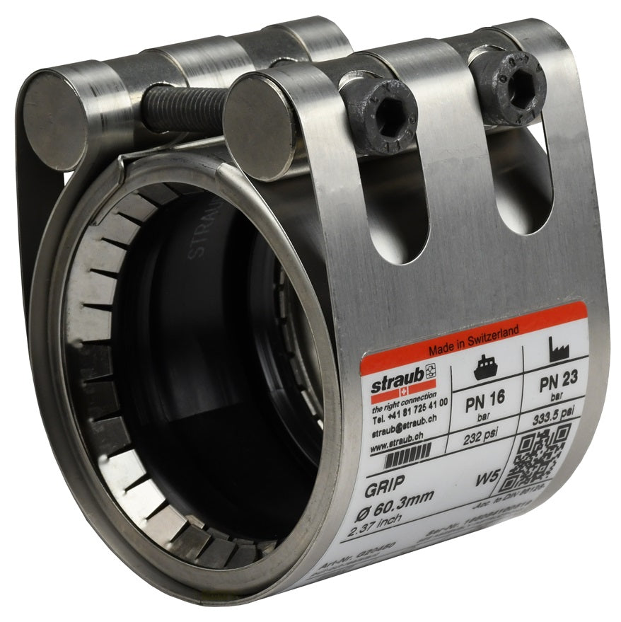 STR20450 by Dixon Valve | Straub Grip-L Axial Restraint Pipe Coupling | 2" Size | Pipe OD Range: 2.35" to 2.40" | 316 Ti Stainless Steel