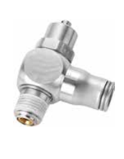 7835 60 18 by Parker | Push-to-Connect Knobless Flow Control | 3/8" Tube Size x 3/8" Male NPT Thread | 90° Elbow | Stainless Steel