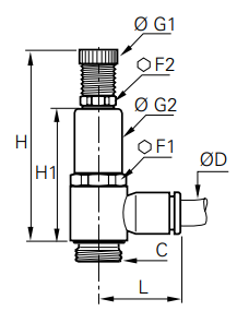 7305 60 14 by Parker | Pressure Regulators | 3/8" Push-to-Connect x 1/4" Male NPT Thread | 90° Elbow | Nickel-Plated Brass