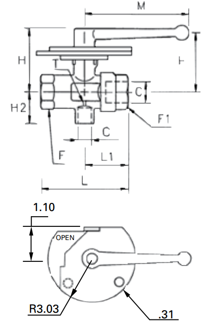 0499 13 22 by Parker | Universal Series Vented Lockable Ball Valve | 1/2" Female NPT Thread x 1/8" Female NPT Thread | 1.05" Hex | 90° Elbow | Nickel-Plated Brass