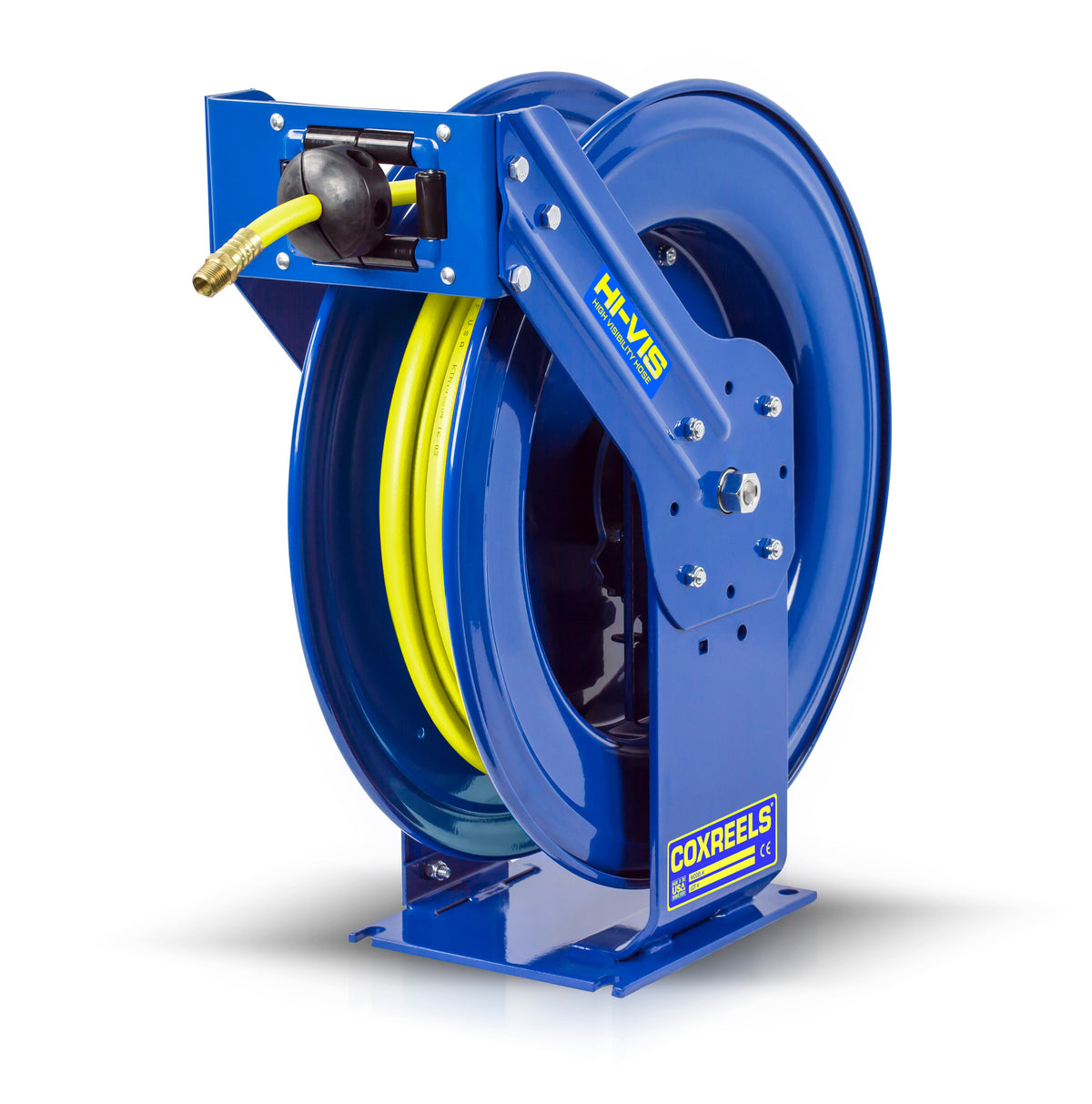 TSH-N-4100-HV by Coxreels | T HI-VIS Series | 300 PSI Spring Driven Hose Reel for Air & Water | 1/2" Hose ID, 1/2" FNPT Inlet x 1/2" MNPT Hose End | Steel | 75ft PVC/Rubber Hybrid Hose Included
