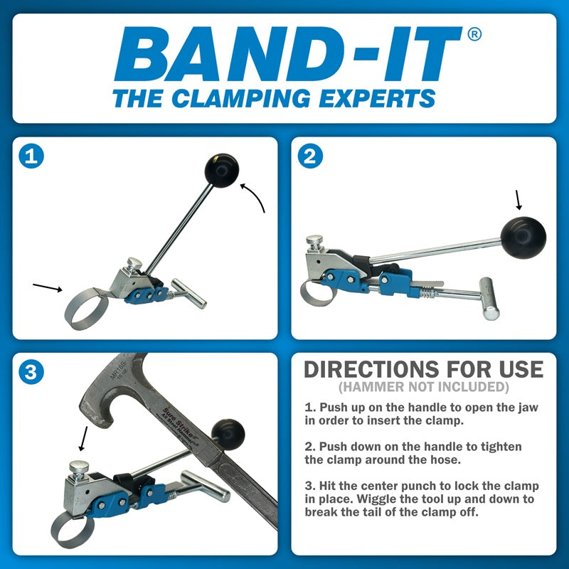 T30069-CP1299-10 by Band-It | Center Punch Clamps & Installation Tool Kit | 3" ID | 5/8" Width | 0.025" Thickness | Galvanized Carbon Steel | 10/Box