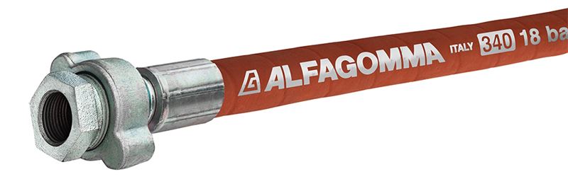 T340AH075GFMPX25 Alfagomma by Kuriyama | T340AH Series | Steam Hose Assembly | 3/4" ID | 3/4" Female GJ x 3/4" Male NPT | 270 PSI | Red | 25ft Length 