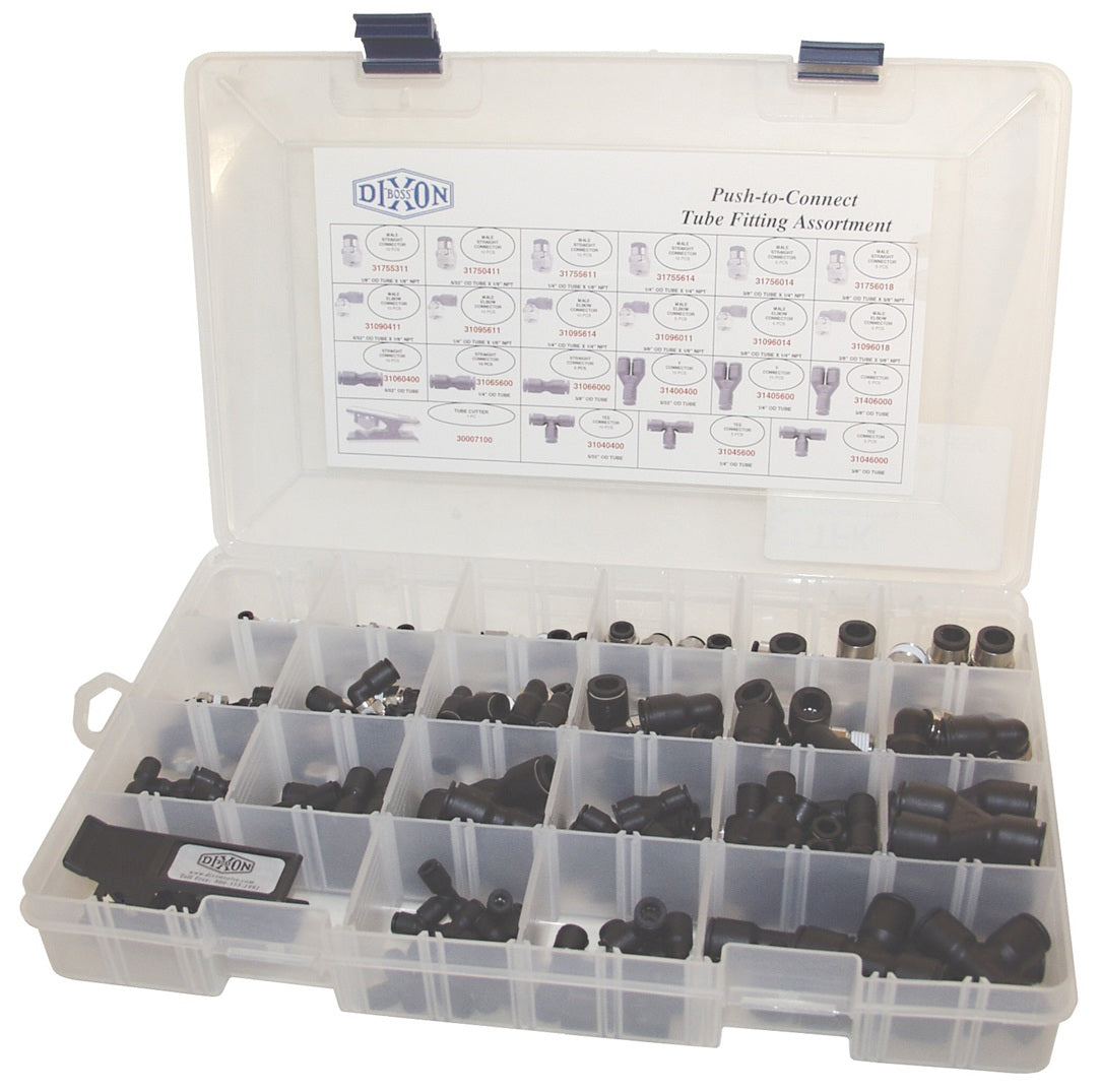 TFK by Dixon Valve | Legris Push-In Fitting Kit | Inludes 165 Fittings & Tube Cutter