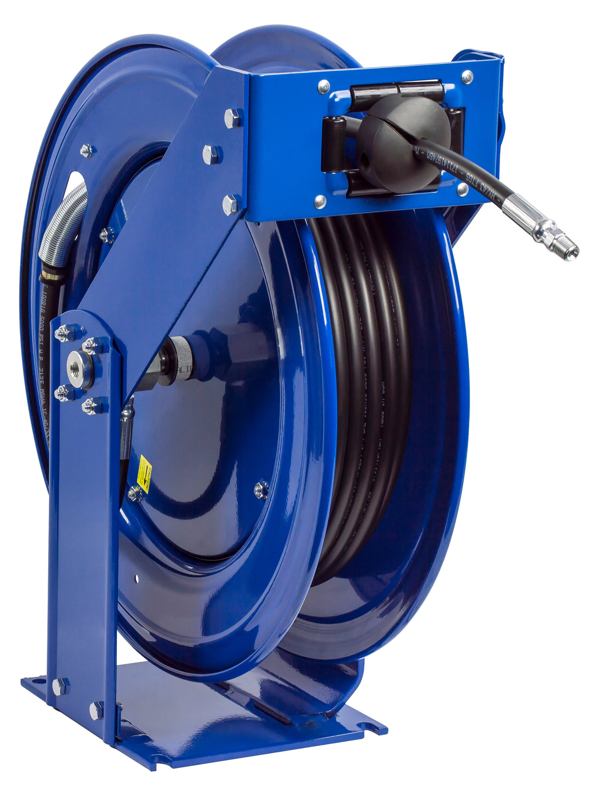 THP-N-350 by Coxreels | T Series | 4,000 PSI Spring Driven Hose Reel for Grease & Hydraulic Oil | 3/8" Hose ID, 3/8" FNPT Inlet x 3/8" MNPT Hose End | Steel | 50ft Rubber Hose Included