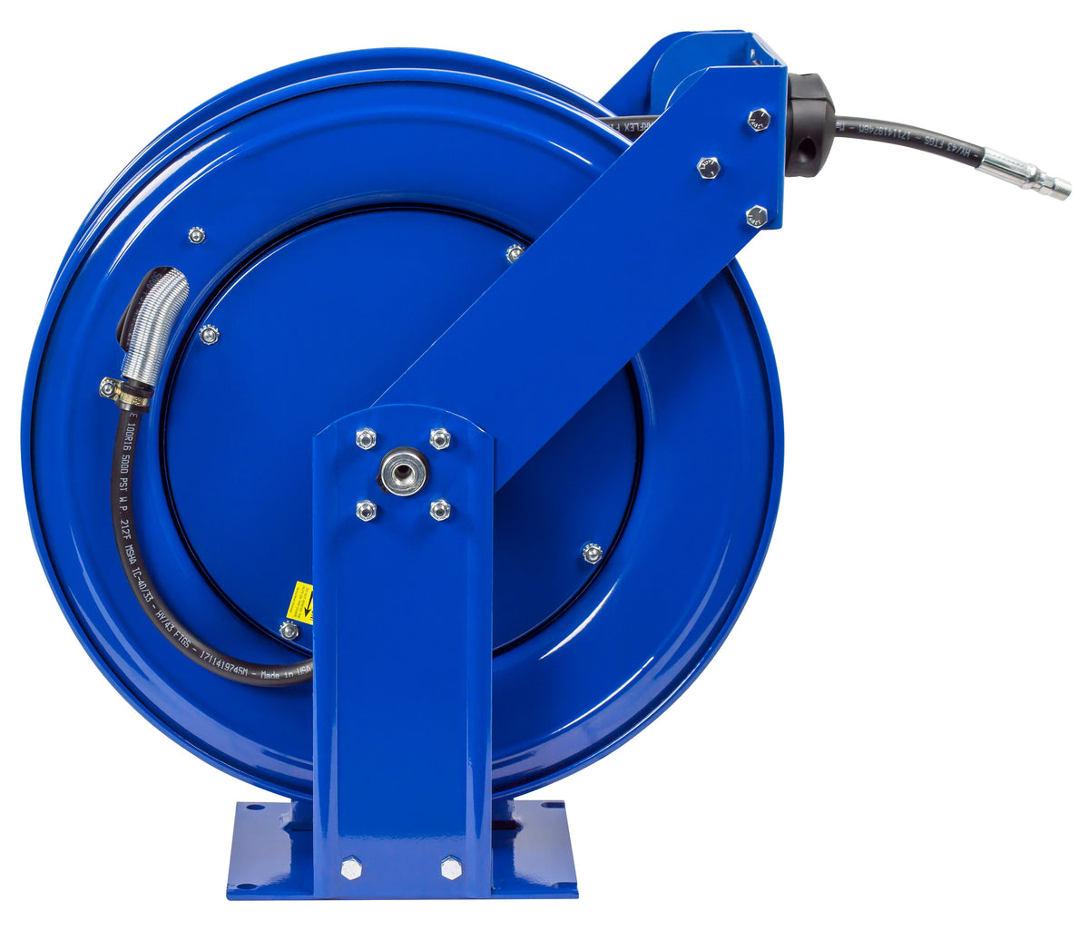THP-N-1100 by Coxreels | T Series | 5,000 PSI Spring Driven Hose Reel for Grease & Hydraulic Oil | 1/4" Hose ID, 1/4" FNPT Inlet x 1/4" MNPT Hose End | Steel | 100ft Rubber Hose Included