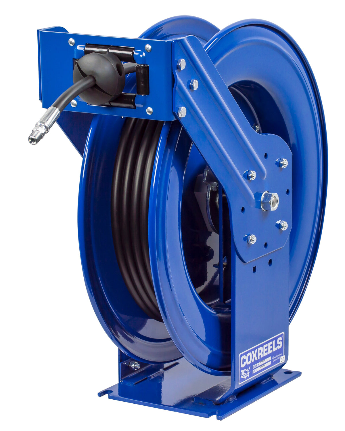 THP-N-1100 by Coxreels | T Series | 5,000 PSI Spring Driven Hose Reel for Grease & Hydraulic Oil | 1/4" Hose ID, 1/4" FNPT Inlet x 1/4" MNPT Hose End | Steel | 100ft Rubber Hose Included
