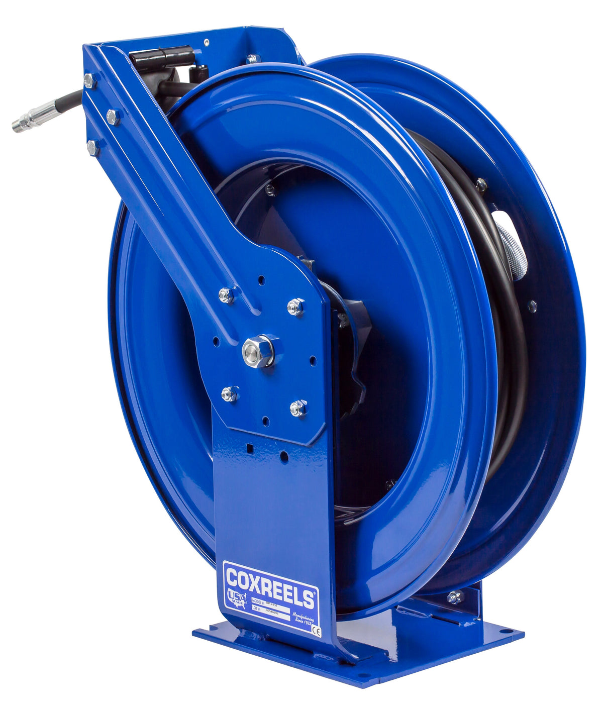 THP-N-375 by Coxreels | T Series | 4,000 PSI Spring Driven Hose Reel for Grease & Hydraulic Oil | 3/8" Hose ID, 3/8" FNPT Inlet x 3/8" MNPT Hose End | Steel | 75ft Rubber Hose Included