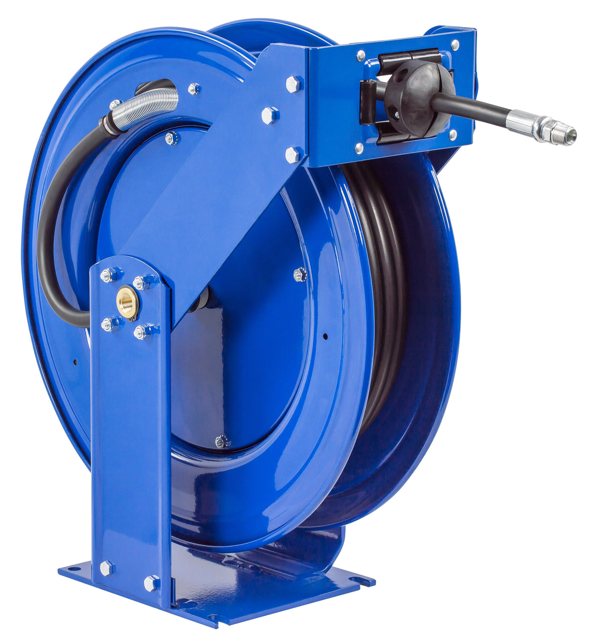 TMP-N-375 by Coxreels | T Series | 3,000 PSI Spring Driven Hose Reel for Air, Water & Oil | 3/8" Hose ID, 3/8" FNPT Inlet x 3/8" MNPT Hose End | Steel | 75ft Rubber Hose Included