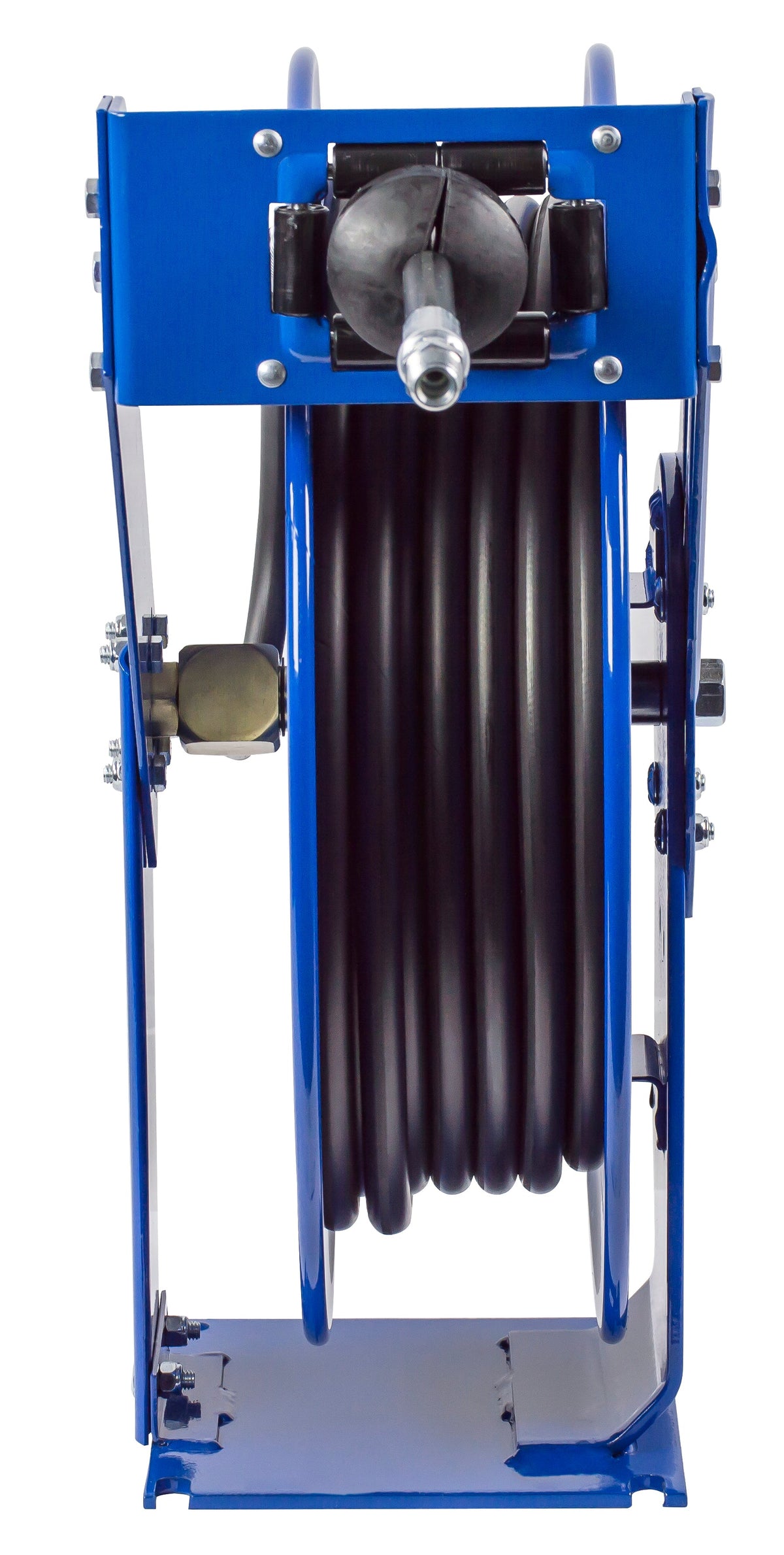 TMP-N-4100 by Coxreels | T Series | 2,500 PSI Spring Driven Hose Reel for Air, Water & Oil | 1/2" Hose ID, 1/2" FNPT Inlet x 1/2" MNPT Hose End | Steel | 100ft Rubber Hose Included