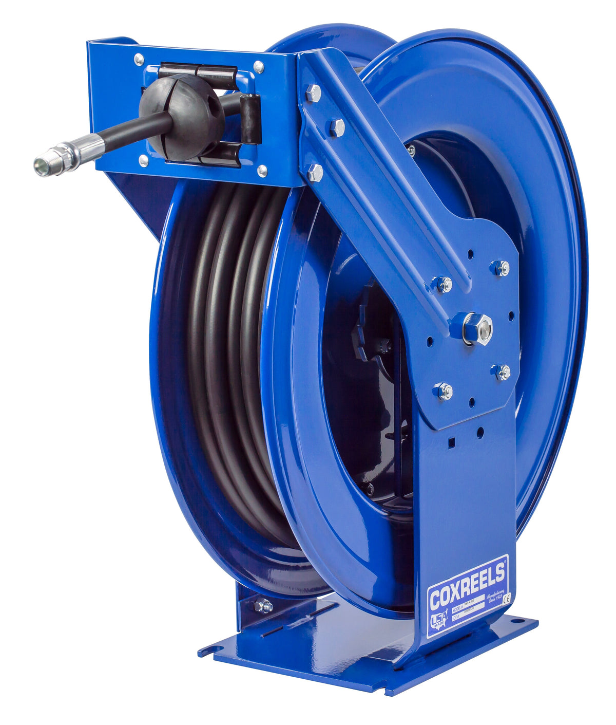 TMP-N-475 by Coxreels | T Series | 2,500 PSI Spring Driven Hose Reel for Air, Water & Oil | 1/2" Hose ID, 1/2" FNPT Inlet x 1/2" MNPT Hose End | Steel | 75ft Rubber Hose Included
