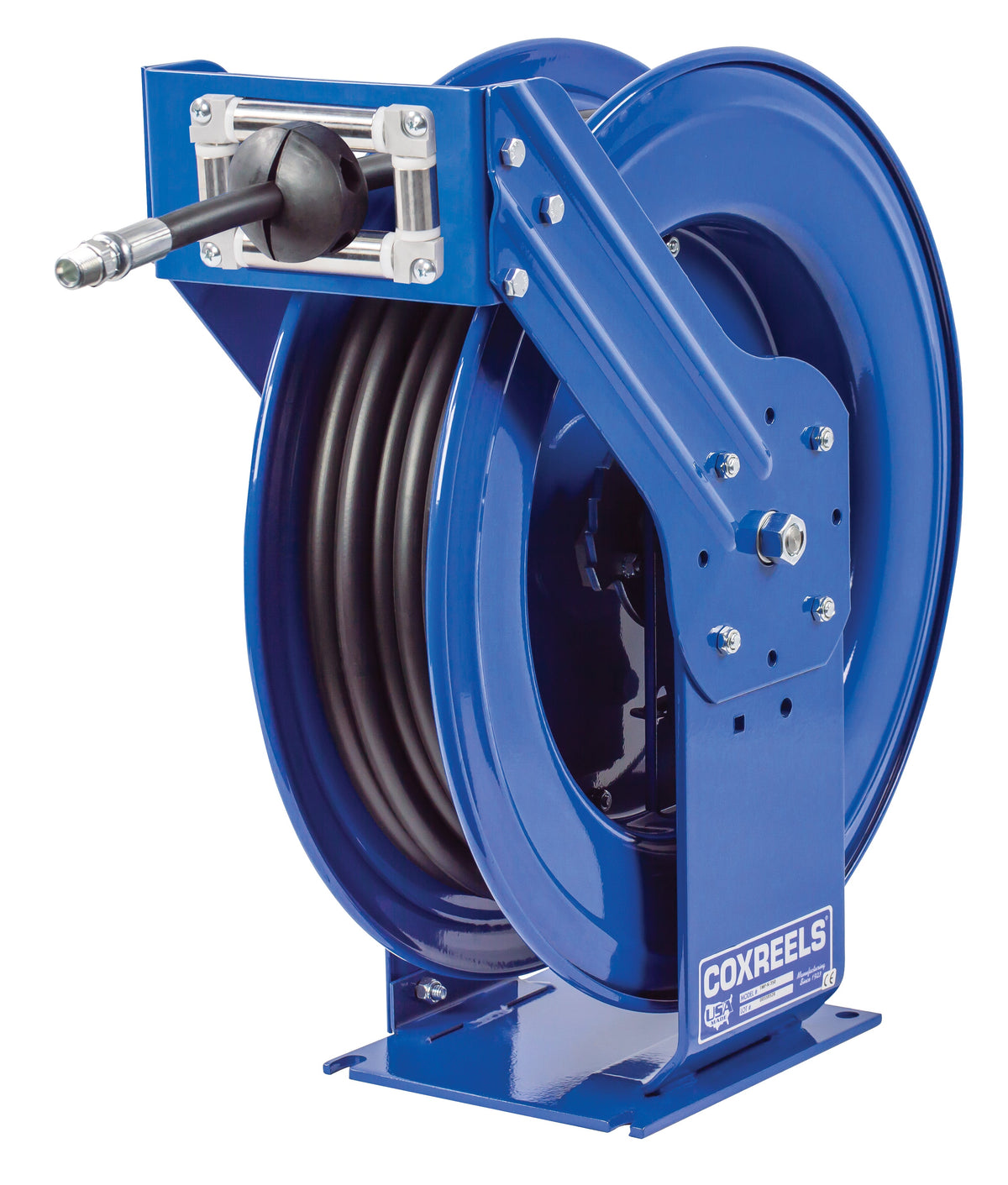 TMP-N-575 by Coxreels | T Series | 1,500 PSI Spring Driven Hose Reel for Air, Water & Oil | 3/4" Hose ID, 3/4" FNPT Inlet x 3/4" MNPT Hose End | Steel | 75ft Rubber Hose Included