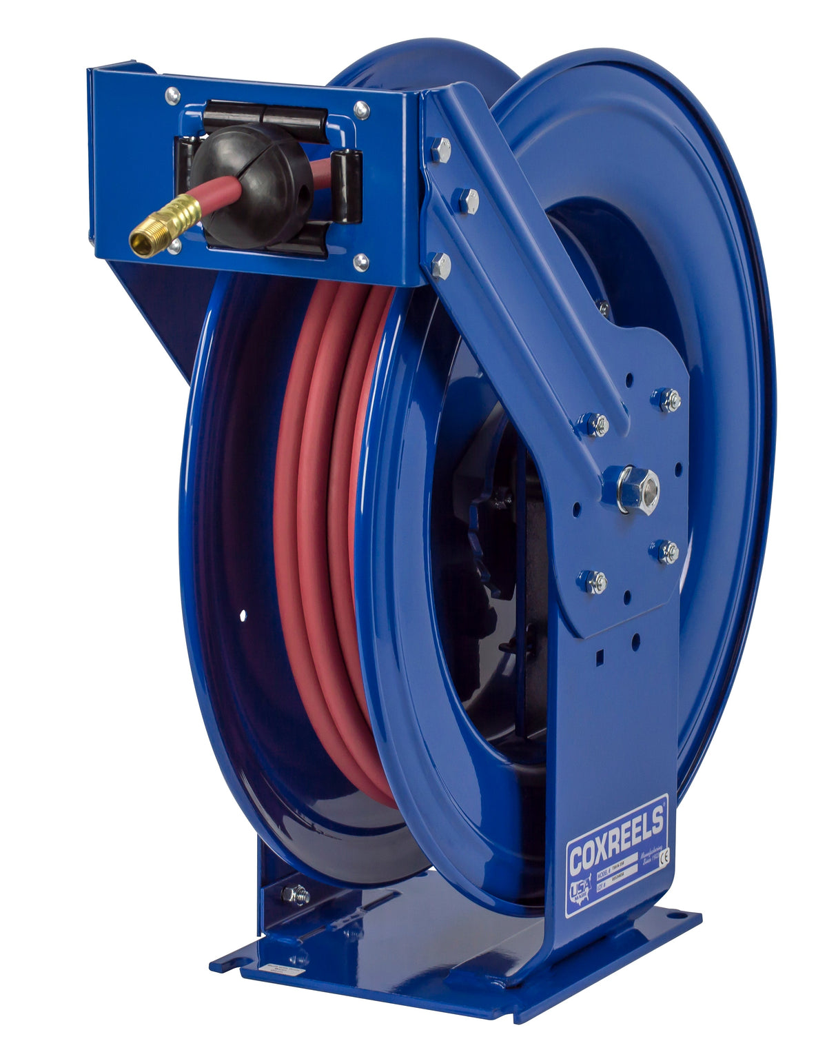 TSH-N-3125 by Coxreels | T Series | 300 PSI Spring Driven Hose Reel for Air & Water | 3/8" Hose ID, 3/8" FNPT Inlet x 3/8" MNPT Hose End | Steel | 125ft PVC Hose Included