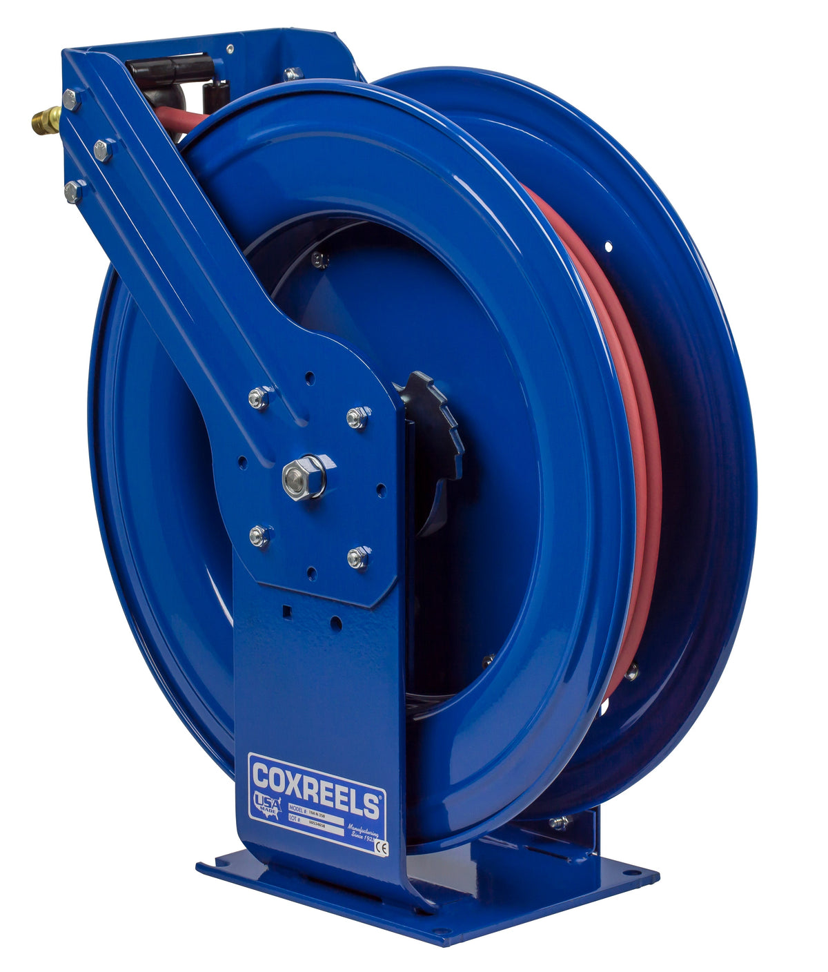 TSH-N-450 by Coxreels | T Series | 300 PSI Spring Driven Hose Reel for Air & Water | 1/2" Hose ID, 1/2" FNPT Inlet x 1/2" MNPT Hose End | Steel | 50ft PVC Hose Included
