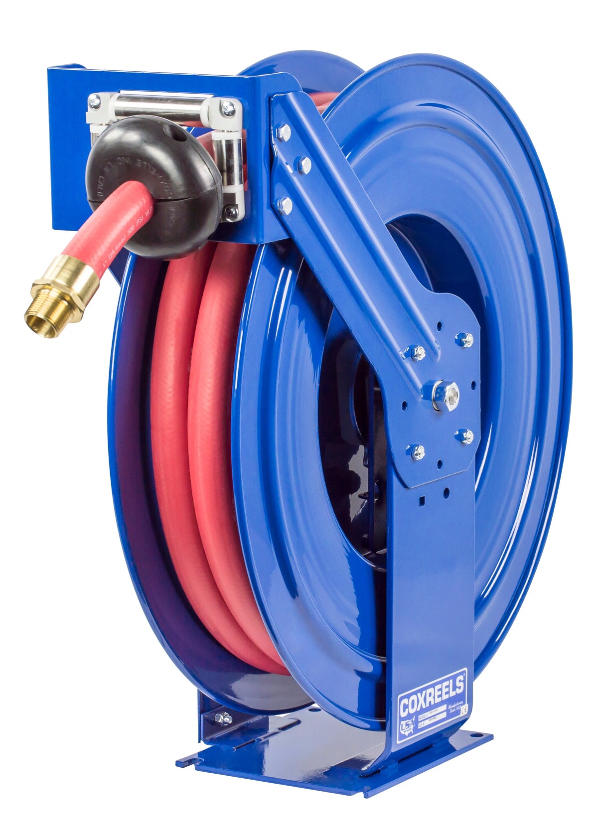 TSHF-N-550 by Coxreels | T-Fuel Series | 300 PSI Spring Driven Hose Reel for Fuel | 3/4" Hose ID, 3/4" FNPT Inlet x 3/4" MNPT Hose End | Steel | 50ft Nitrile Rubber Hose Included