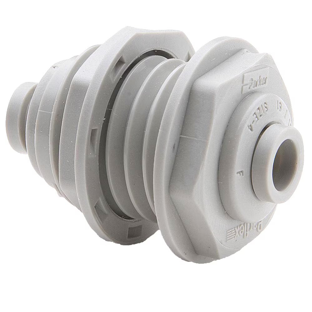 A6BU6-MG by Parker | TrueSeal™ Bulkhead Union | 3/8" Push-to-Connect | 1.75" Length | Straight | Gray | Acetal