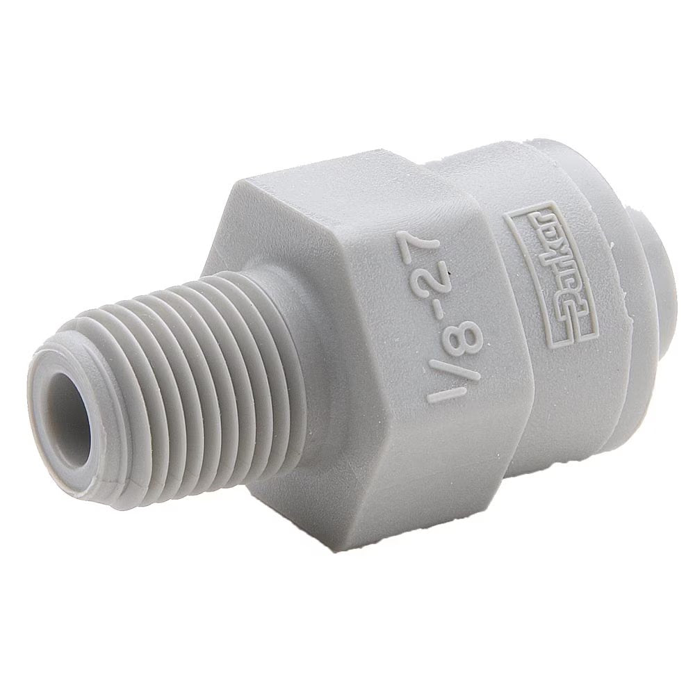 A6MC8-MG by Parker | TrueSeal™ Threaded Fittings | 3/8" Connector x 1/2" Male NPTF Thread | 15/16" Hex | 1.45" Length | Straight | Gray | Acetal