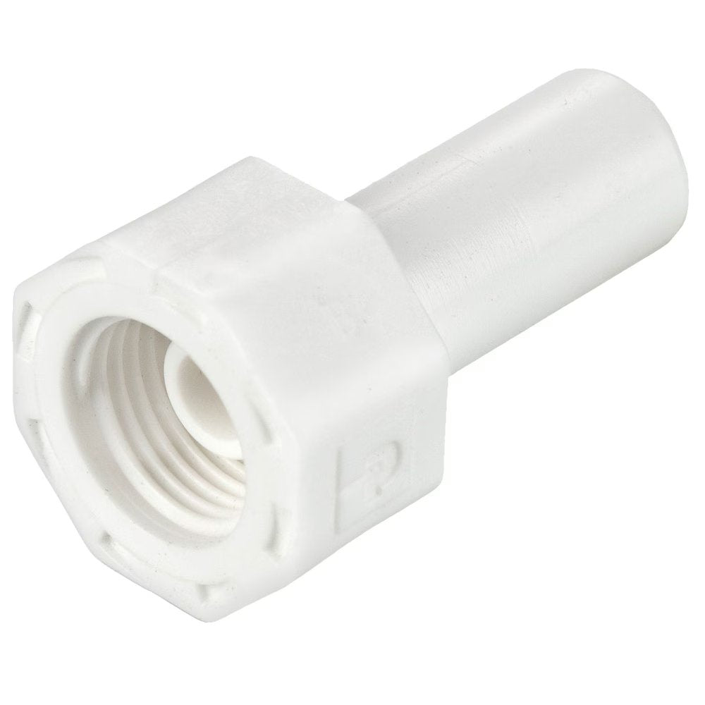 AW6TFA7-MG by Parker | TrueSeal™ Accessories | 3/8" Tube Faucet Adapter x 7/16-24" Female Thread | 1.25" Length | Straight | White | Acetal