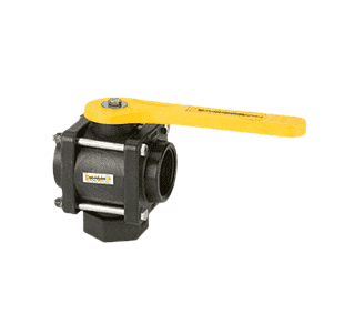 V200BL by Banjo | 3-Way Ball Valve | Bottom Load | 2" Female NPT | Opening Thru Ball: 2" | 200 PSI | Straight Handle | Polypropylene