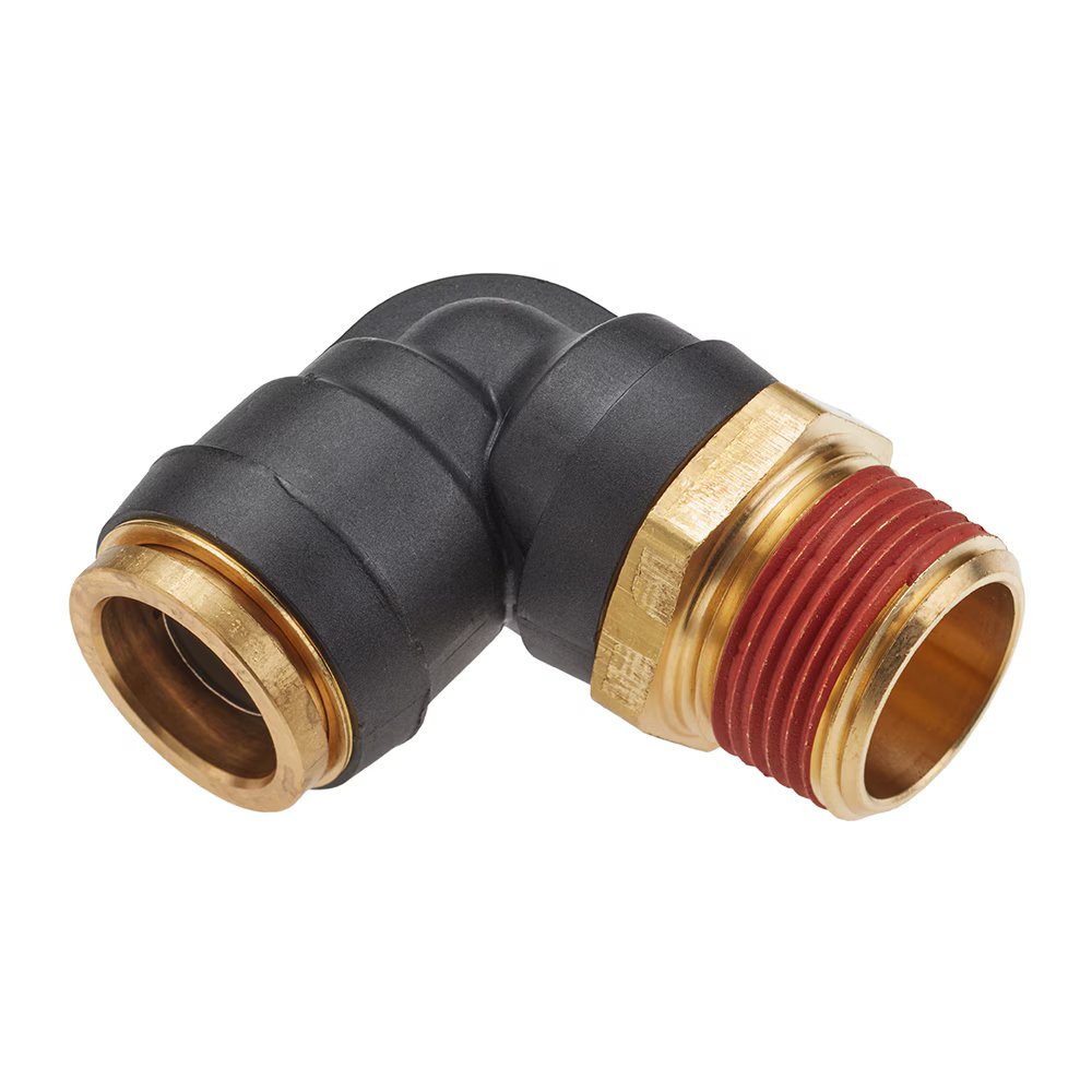 VS369PTCR-4-6 by Parker | Threaded Fitting | 1/4" Rigid Swivel Push-to-Connect x 3/8" Male NPT Threads | 11/16" Hex | Vibra-Seal | 90° Elbow | Composite | Pack of 10