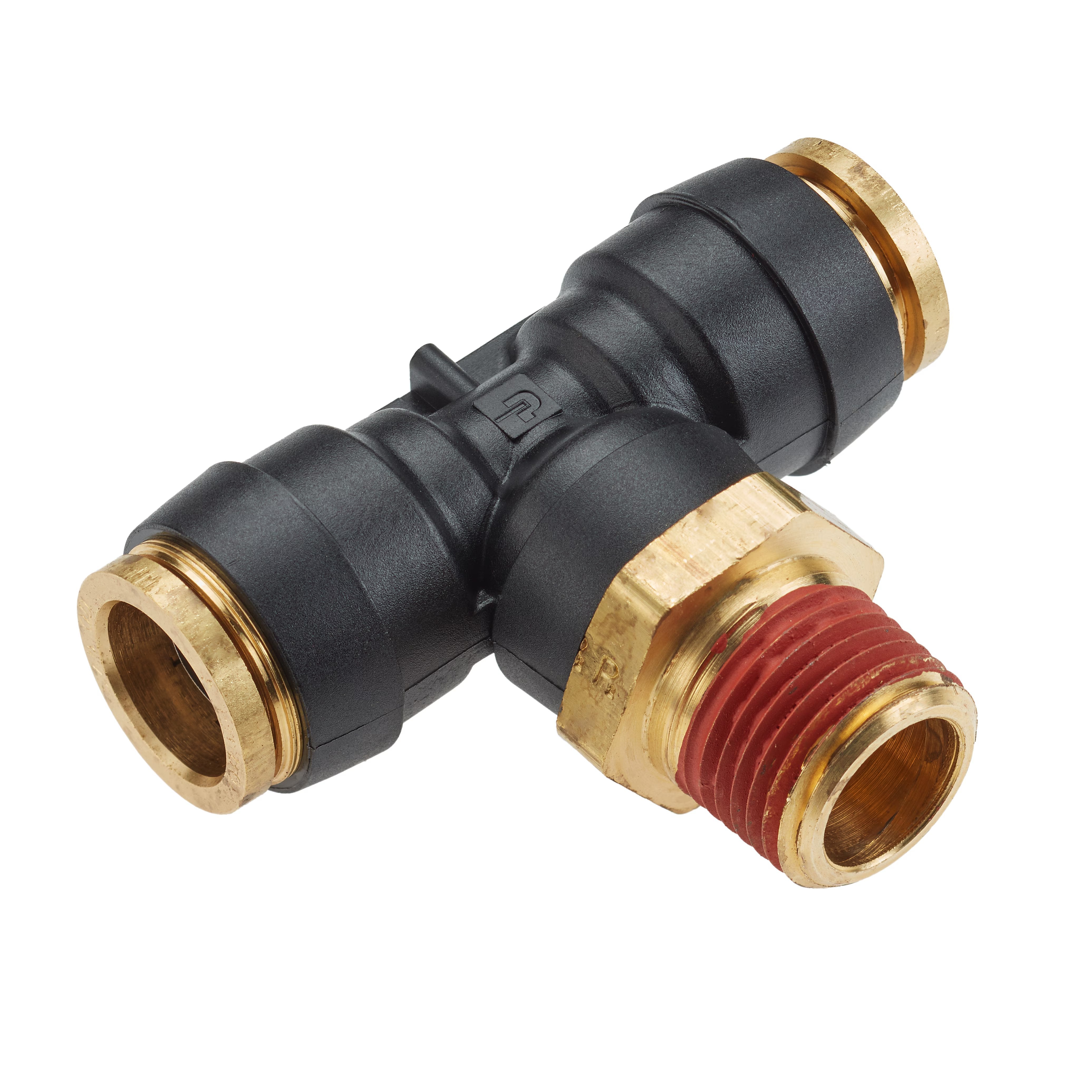 VS372PTCR-6-4 by Parker | Threaded Fitting | 3/8" Rigid Swivel x 1/4" Male NPT Pipe Threads | 1/4" Hex | 2.03" Length | Tee | Composite | Pack of 5