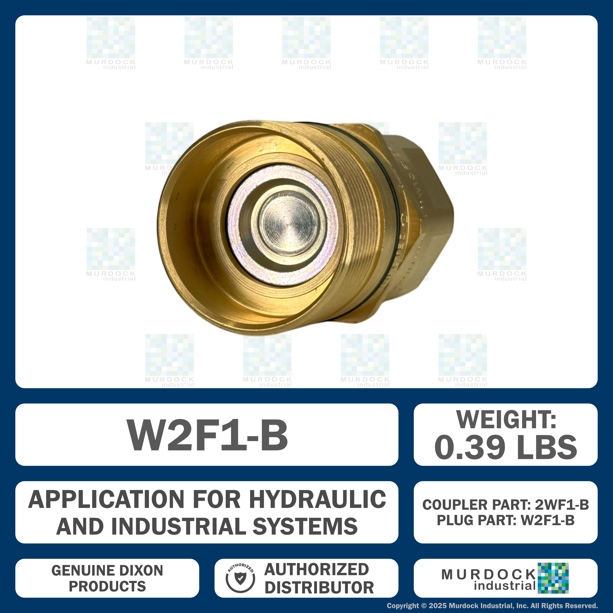 W2F1-B by Dixon Valve | Hydraulic Quick Disconnect Coupling | W-Series | 1/8" Female NPTF x 1/4" Wingstyle Interchange | Plug | Nitrile Seal | Brass