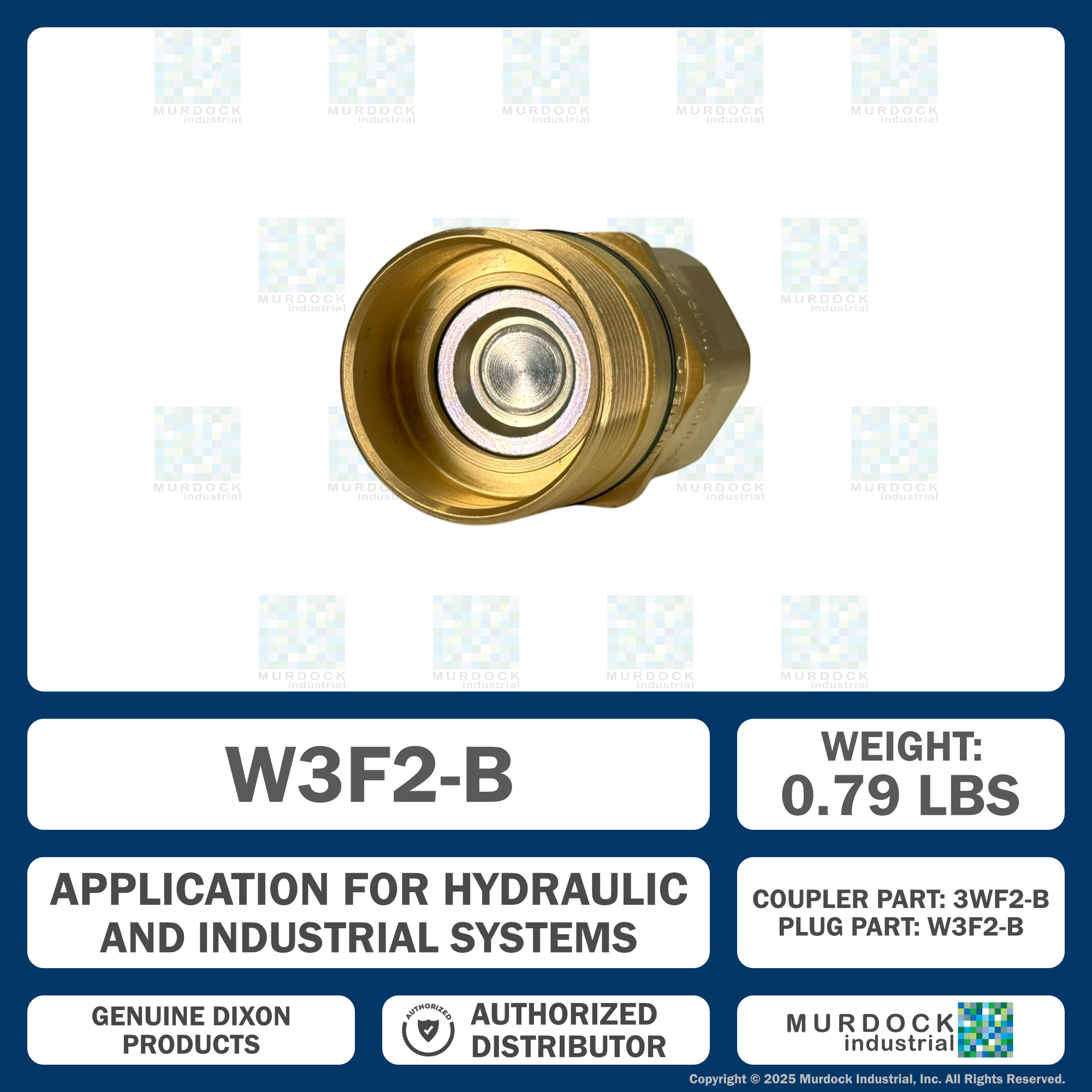 W3F2-B by Dixon Valve | Hydraulic Quick Disconnect Coupling | W-Series | 1/4" Female NPTF x 3/8" Wingstyle Interchange | Plug | Nitrile Seal | Brass