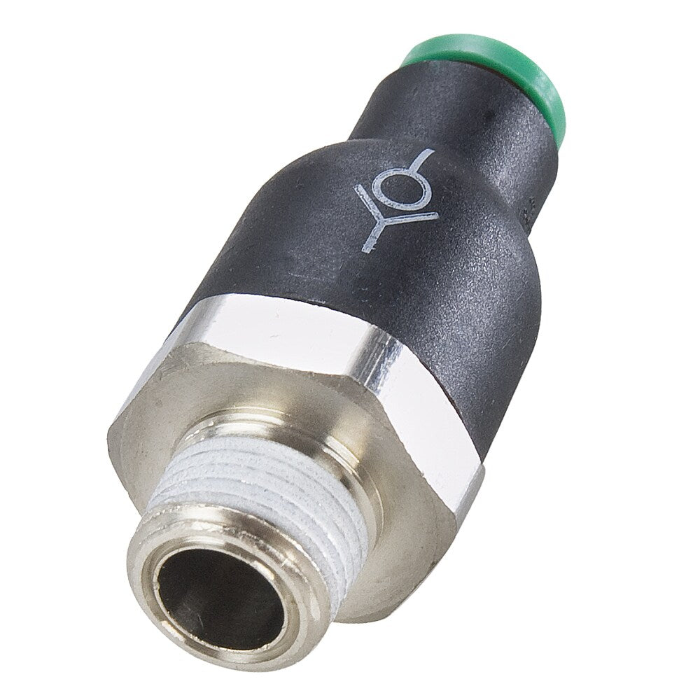 W68PLCKI-4-4 by Parker | Check Valve Meter In | 1/4" Push-to-Connect x 1/4" Male NPT Thread | 19 mm Hex | Straight | Nylon/Nickel-Plated Brass | Pack of 10