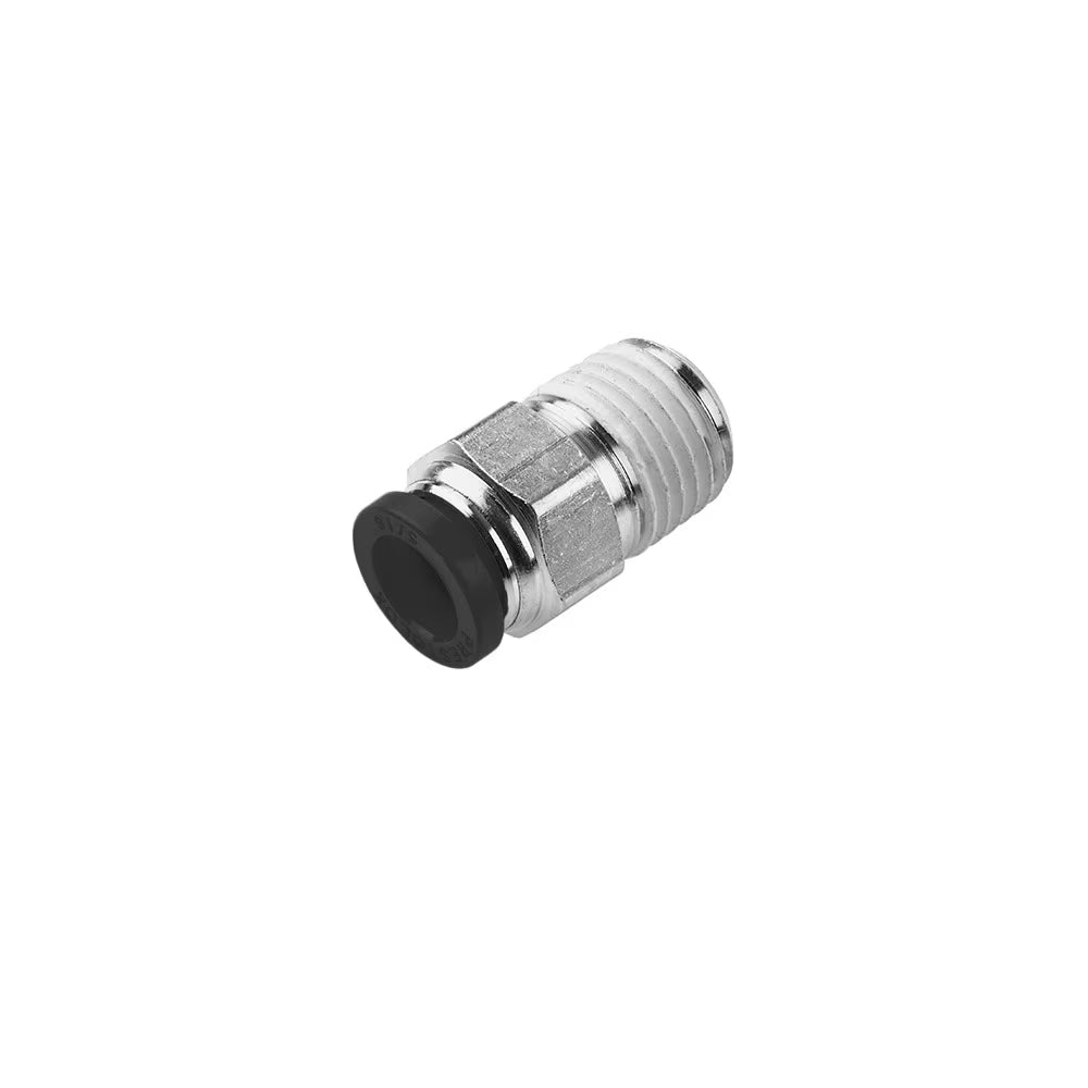 W68PLP-4-6 by Parker | Prestolok PLP Push-to-Connect Fittings | Threaded Fitting | 1/4" Connector x 3/8" Male NPTF Thread | 3/4" Hex | 1.04" Length | .188" Flow Dia. | Straight | Nickel-Plated Brass | Pack of 10