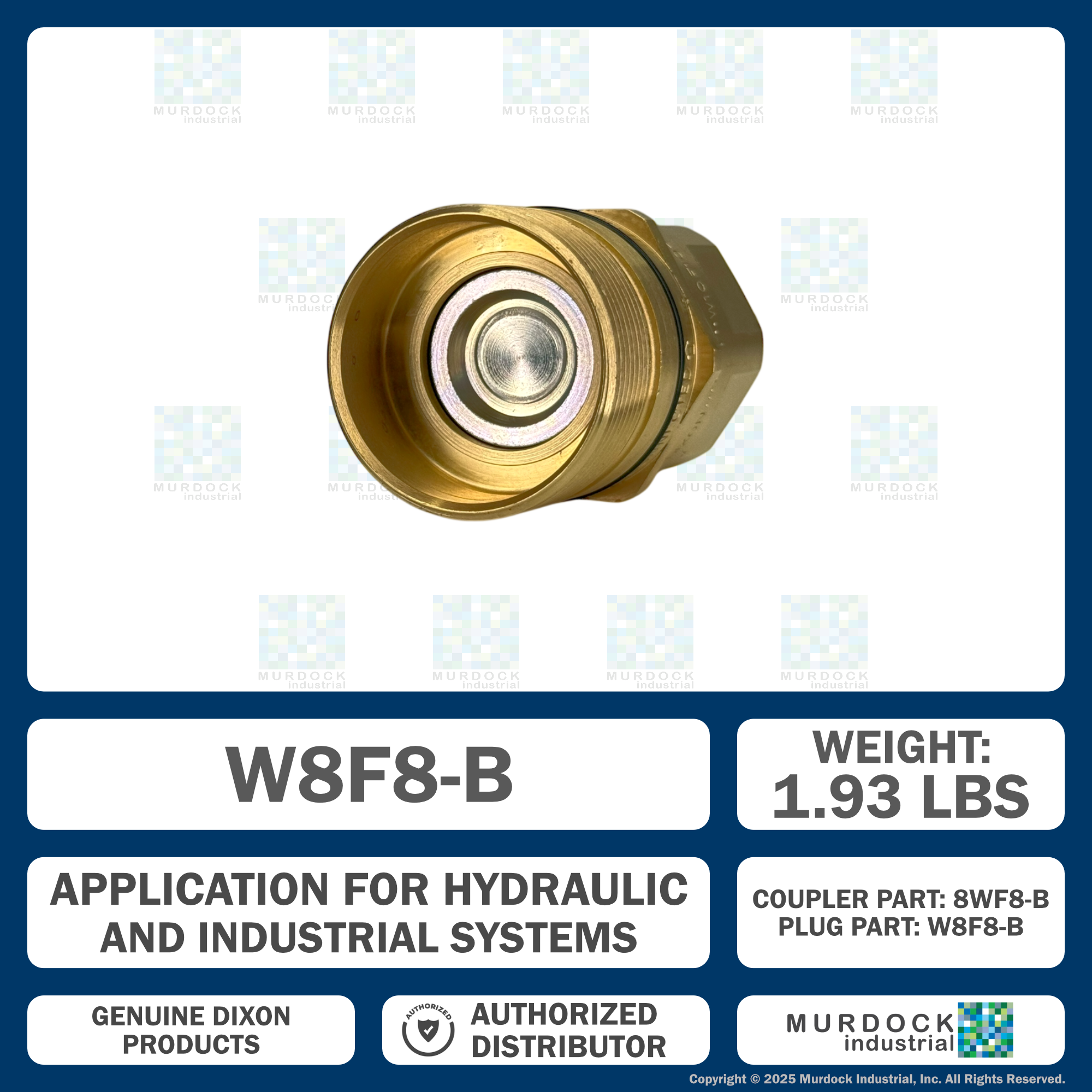 W8F8-B by Dixon Valve | Hydraulic Quick Disconnect Coupling | W-Series | 1" Female NPTF x 1" Wingstyle Interchange | Plug | Nitrile Seal | Brass