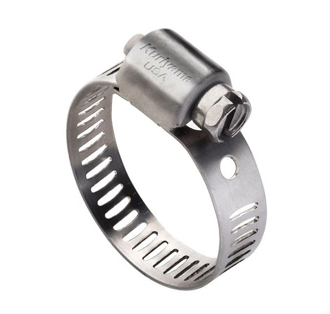 WGC-MCS08 Kuri-Clamp™ by Kuriyama | Mini Worm Gear Hose Clamp | 1/2" to 29/32" Size Range | 5/16" Band Width | Stainless Steel & Plated Carbon Steel