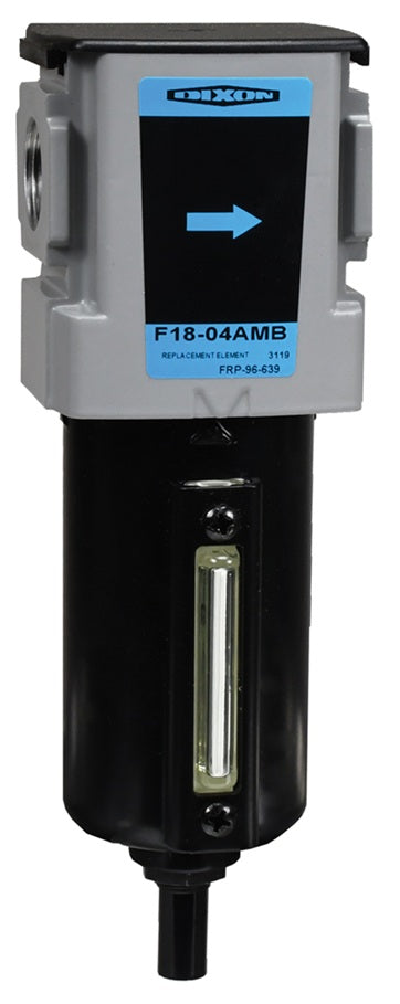 F18-02AMB Wilkerson by Dixon Valve | F18-Series | Compact Airline Filter | 1/4" Size | 50 SCFM | Automatic Drain | 1.72 oz. Metal Bowl with Sight Glass