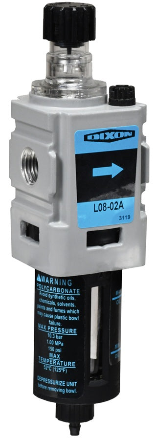 L08-02A Wilkerson by Dixon Valve | L08-Series | Miniature Lubricator | 1/4" Size | 52 SCFM | 0.6 oz. Transparent Bowl